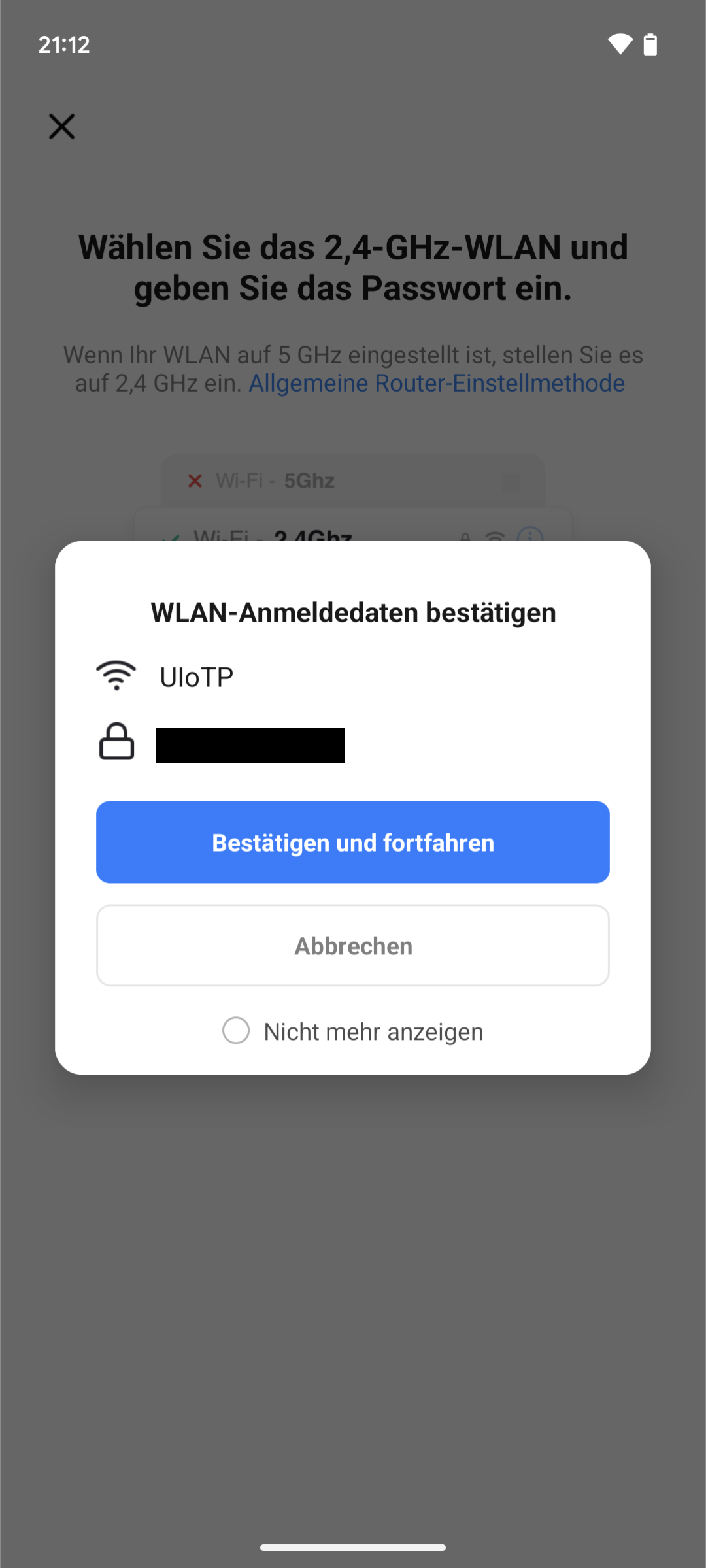 Einrichtung - Eingabe von WLAN-Daten