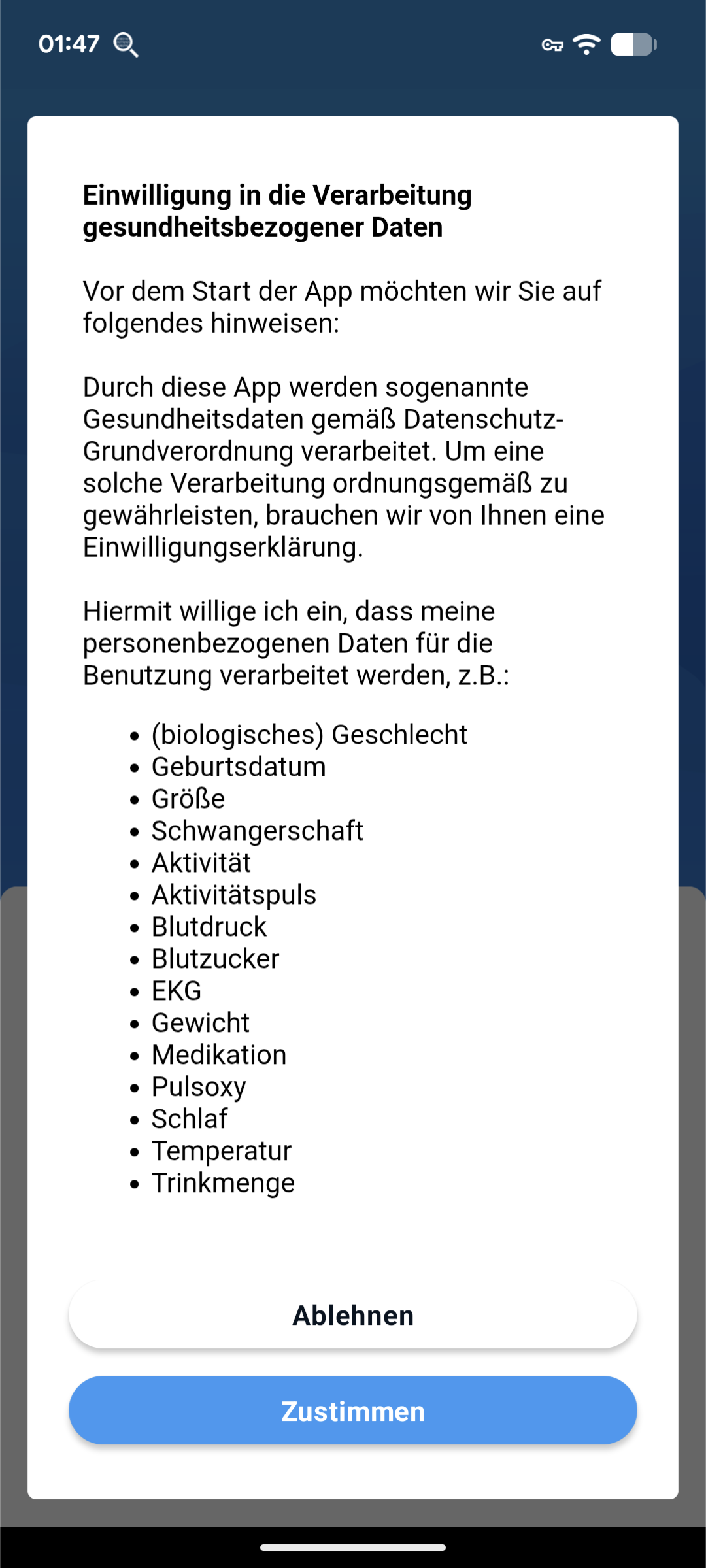 Accountregistrierung - Hinweis auf Verarbeitung von Benutzerdaten