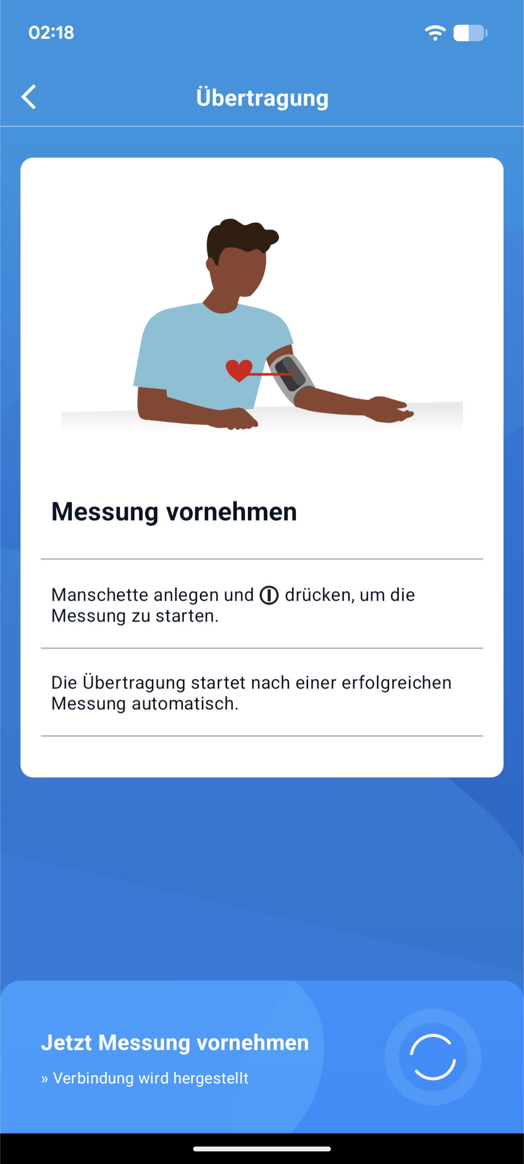 Einrichtung - Erste Messung ist erforderlich, anschließend wird der Bluetooth-Kopplungsprozess gestartet