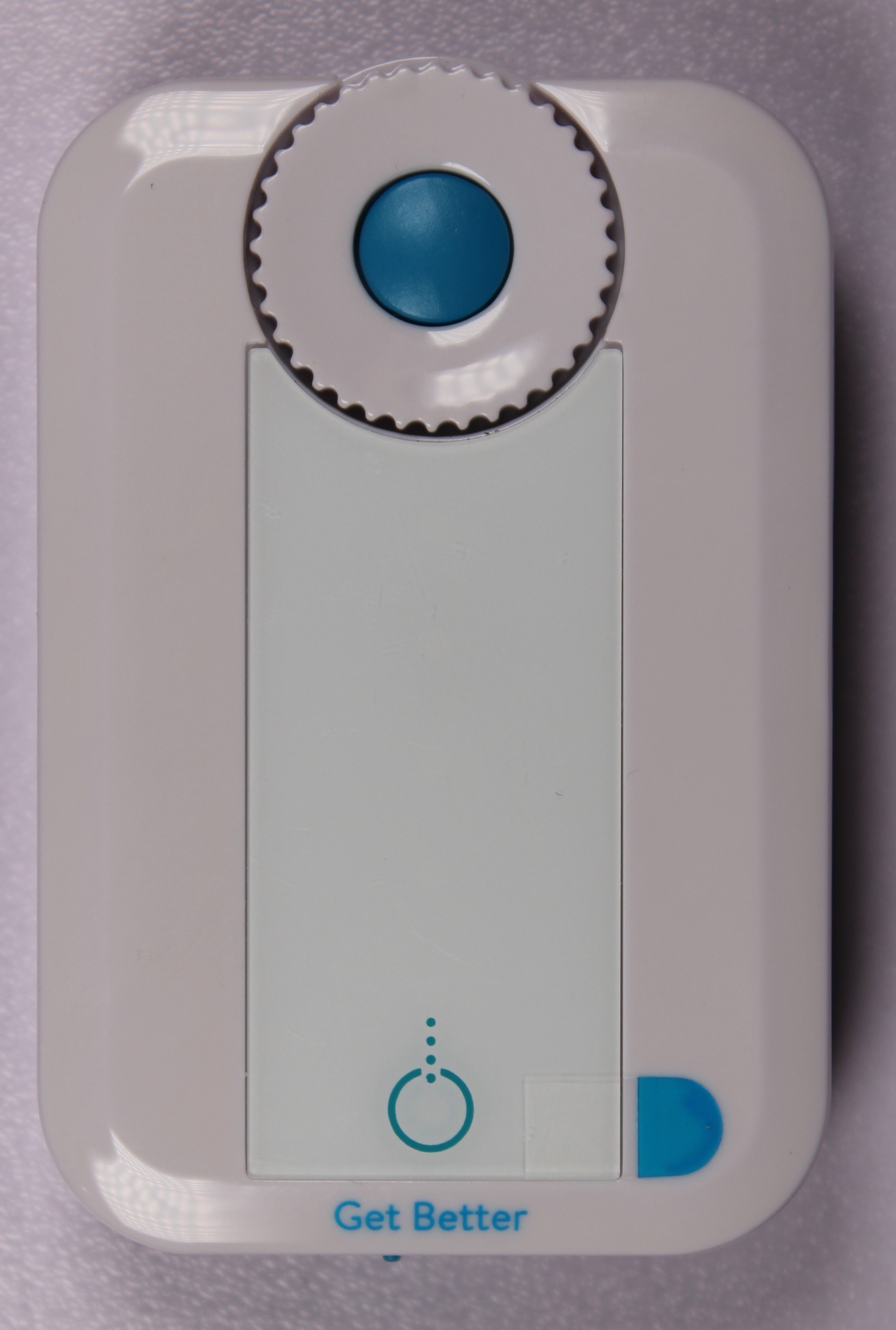 Vorderseite - Gerät - Einschaltknopf, Status-LEDs, Intensitätsdrehregler