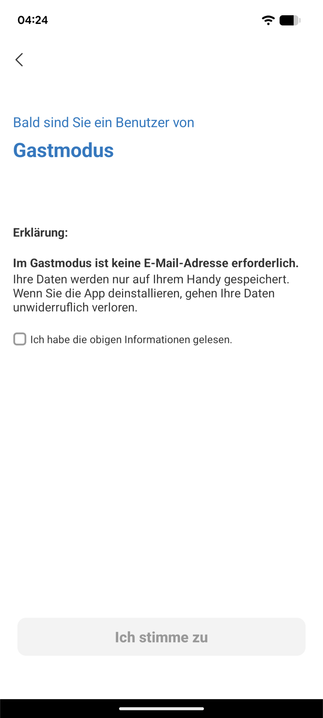 Gastmodus - Benutzung ohne Account