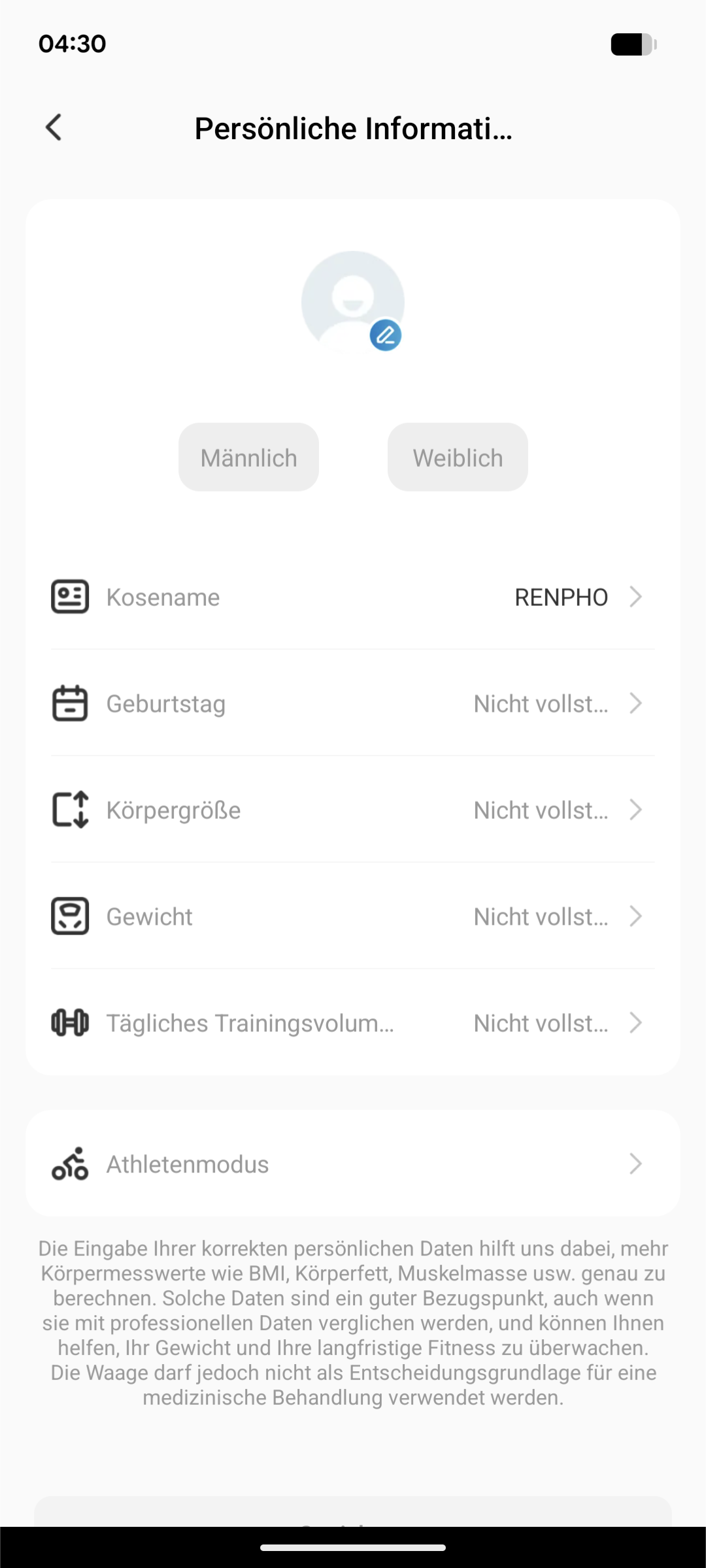Einrichtung - Persönliche Informationen