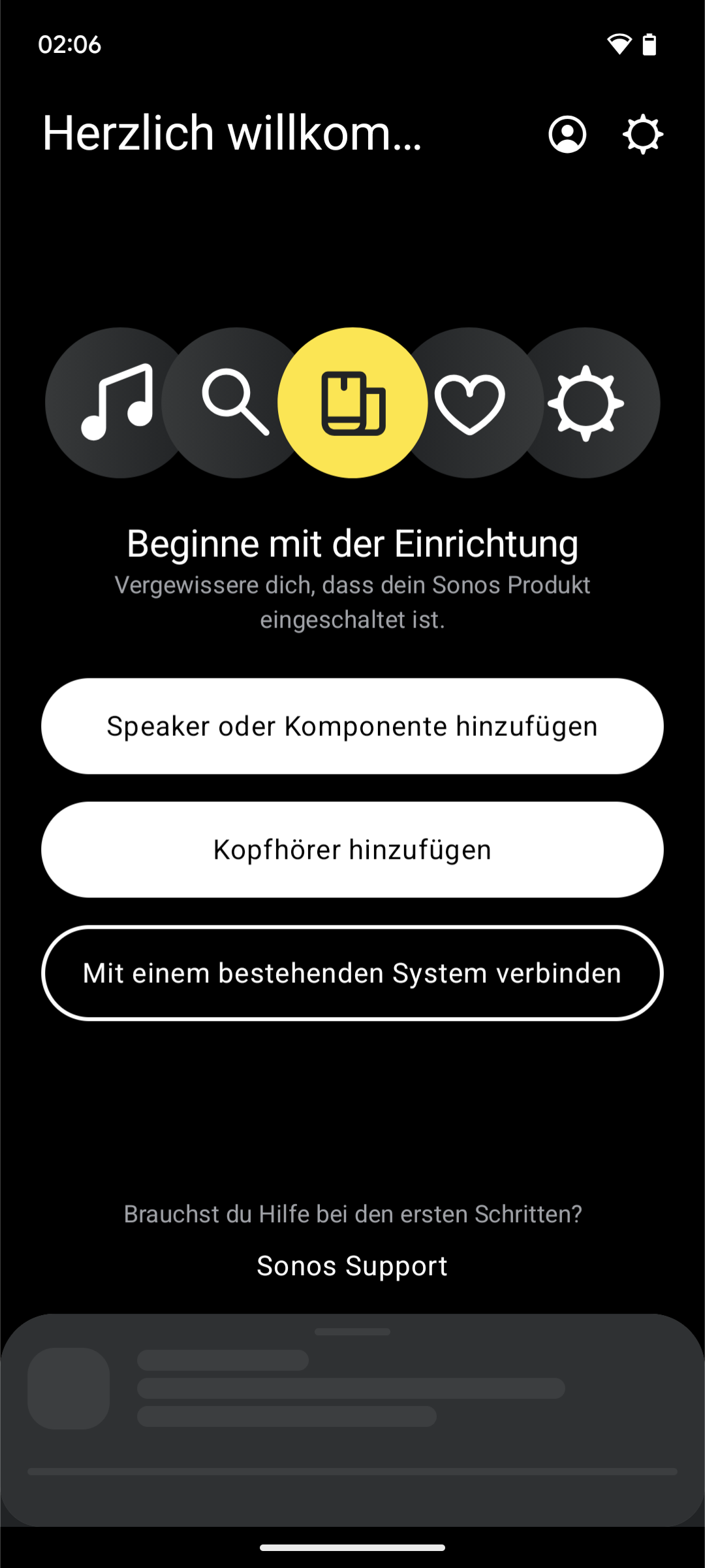 Willkommensbildschirm - Auswahl der Hardware