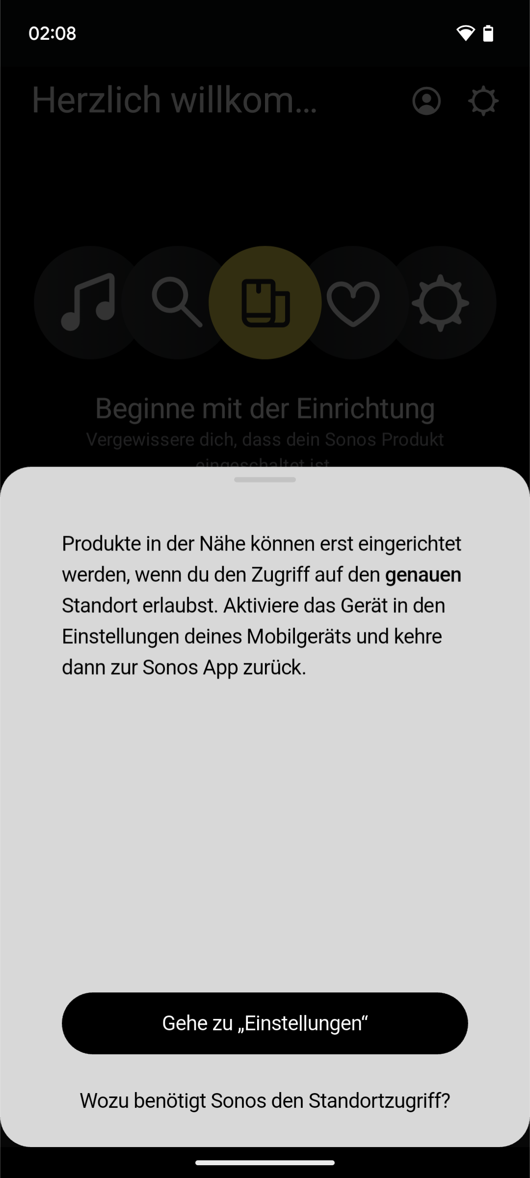 Einrichtung - Benötigte Berechtigung 'Genauer Standort'